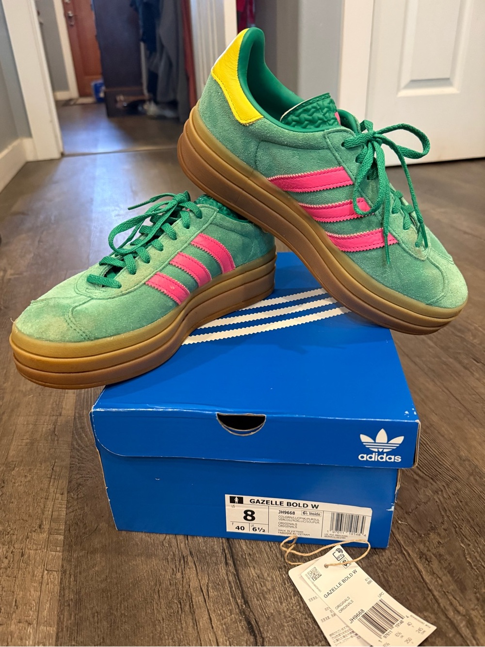 Adidas – Gazelle Bold Platform Sneakers (Green/Pink/Sulfur) – Women's 8 - Picture 3 of 9
